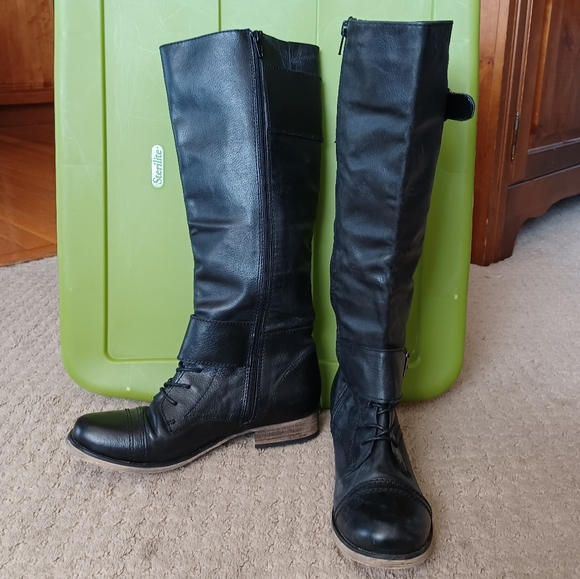 Women's Vintage 90s ALDO Knee-high Black Leather Riding Boots - Picture 2 of 5